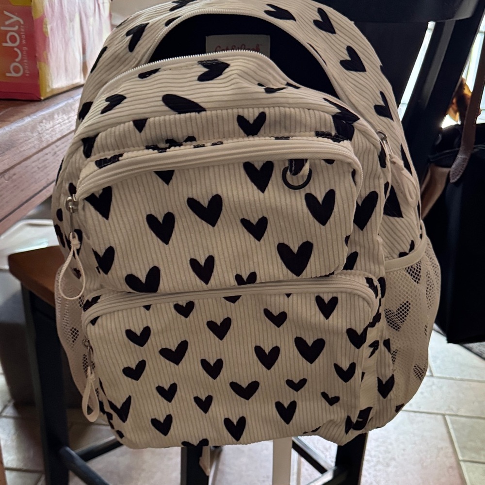 Cat & Jack White Backpack with Black Heart Print